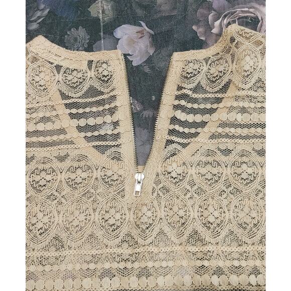 Elodie Lace Sheer Tunic Tank Top Scoop Neck High Low Hem Cream Beige Womens S - Picture 5 of 7